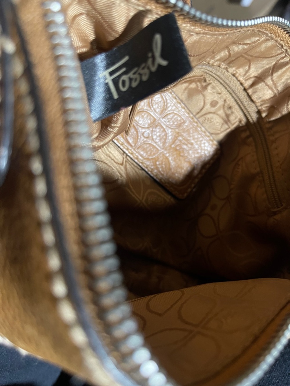 Fossil Tan Crossbody Bag with Colorful Patchwork Panel - Picture 6 of 12